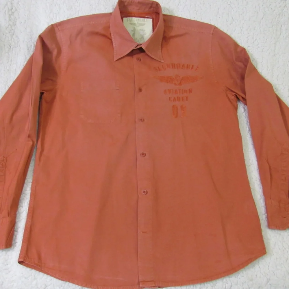 Faconnable Aviation Cadet Cotton Orange‎ Button Up Shirt
